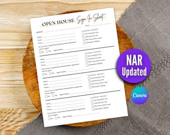 Plantilla editable de Canva y PDFs para hojas de registro de puertas abiertas / Folletos y formularios para puertas abiertas de agentes inmobiliarios / Descarga instantánea / Marketing inmobiliario