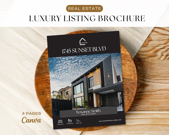 Luxury Real Estate Listing Brochure, New Listing Property Brochure Template, Luxury Real Estate Marketing, 4 Page Modern Real Estate Flyer