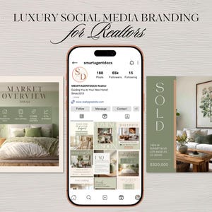 Sage Green Real Estate Instagram Templates, 120 Canva Realtor Posts & Stories, Aesthetic Social Media Marketing Kit, Editable Templates image 2