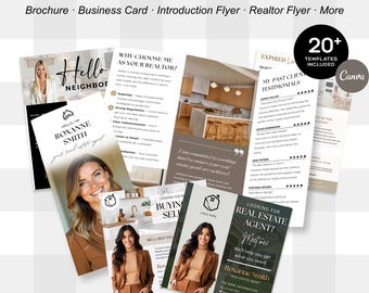 New Real Estate Agent Bundle | Introduction Brochure, Business Card, Intro Flyer, Realtor Flyer | Canva Templates New Agent Starter Kit