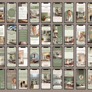 Sage Green Real Estate Instagram Templates, 120 Canva Realtor Posts & Stories, Aesthetic Social Media Marketing Kit, Editable Templates image 4