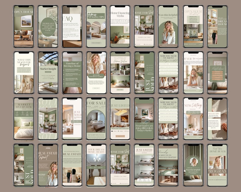 Sage Green Real Estate Instagram Templates, 120 Canva Realtor Posts & Stories, Aesthetic Social Media Marketing Kit, Editable Templates image 4