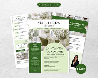 March Real Estate Newsletter Template | Realtor Email Marketing | Editable Canva Newsletter | Spring Real Estate Marketing