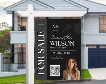 Plantilla de letrero de jardín para bienes raíces, plantilla de Canva, personalizada, letrero adicional, letrero de vendido, letrero moderno de "Se vende", letrero de "Se vende" de Canva, letrero editable