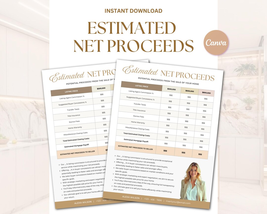 Seller's Net Proceeds Sheet | Real Estate Template | Real Estate Net ...