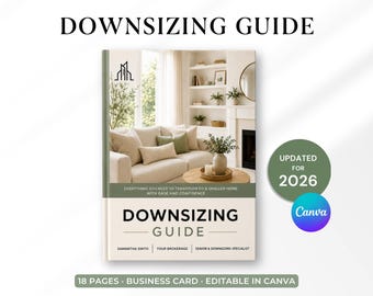 Downsizing Guide for Realtors | 18 Page Canva Template | Senior Move & Retirement Guide | Real Estate Agent Marketing | Editable 2026