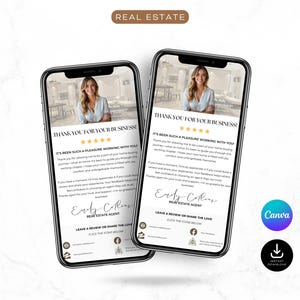 Richiesta di recensione del cliente / Richiesta di referral / Modello Canva / Testimonianze di clienti imprenditori / Marketing per agenti immobiliari