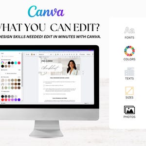 Pode incluir: Um ecr&atilde; de computador a mostrar um modelo de design Canva para uma lista de verifica&ccedil;&atilde;o pr&eacute;-encerramento. O modelo inclui uma lista de verifica&ccedil;&atilde;o com texto, uma fotografia de uma mulher e uma paleta de cores. O texto no ecr&atilde; diz "Lista de verifica&ccedil;&atilde;o pr&eacute;-encerramento".