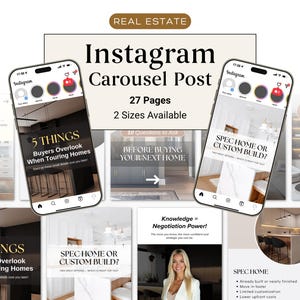 Real Estate Instagram Carousel Posts | Canva Real Estate Marketing | Real Estate Reels | Builder Guide | New Construction Social Media Posts