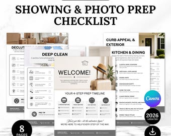 Lista kontrolna prezentacji nieruchomości i przygotowania zdjęć | Poradnik sprzedawcy Home Staging, lista kontrolna zdjęć przed wystawieniem na sprzedaż | Edytowalny Canva + PDF