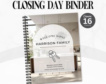 16 Page Closing Day Binder | Home Buyer Guide | Real Estate | Home Owner Packer | Realtor Marketing | New Home Owner Guide | Closing Gift