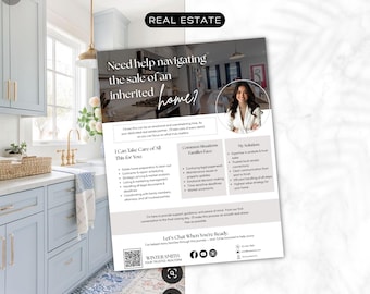 Szablon ulotki o nieruchomościach spadkowych | Szablon Canva | Marketing agentów nieruchomości | Canva | Ulotka sprzedaży majątku | Marketing odziedziczonych nieruchomości