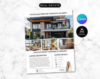 Modello di volantino immobiliare, Canva modificabile, volantino di lusso, volantino appena pubblicato, volantino per proprietà moderne, volantino per open house, marketing immobiliare