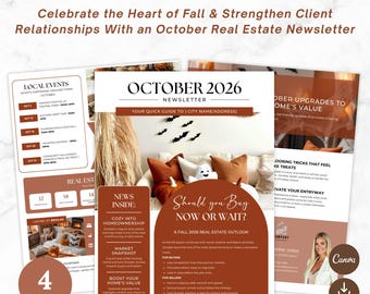 October 2026 Realtor Newsletter Canva Template | Editable Real Estate Client Newsletter | Fall Real Estate Marketing Content