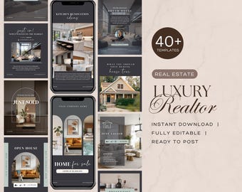 Pacchetto di post Instagram per agenti immobiliari di lusso / Modelli Instagram per immobili di lusso / Pacchetto di post sui social media per agenti immobiliari / Modelli Canva