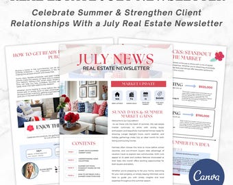 Juli Makramee Newsletter Vorlage | Bearbeitbarer Canva-Newsletter für Realtors | Sommerlicher Marketing Flyer