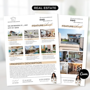 Real Estate Home Feature Sheet, Canva Template, Agent Listing Flyer, Open House Flyer, For Sale, Real Estate Marketing, Flyer Template