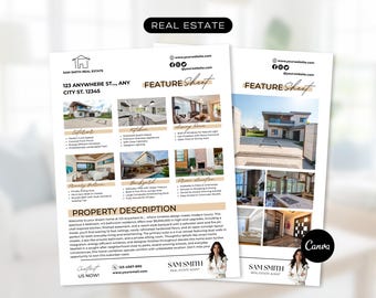 Real Estate Home Feature Sheet, Canva Template, Agent Listing Flyer, Open House Flyer, For Sale, Real Estate Marketing, Flyer Template