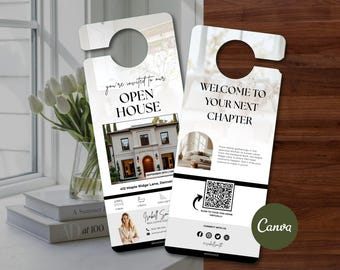 Folleto para puertas de casas abiertas / Canva / Marketing inmobiliario / Captación de clientes / Visitas puerta a puerta de agentes inmobiliarios / Folleto vecinal