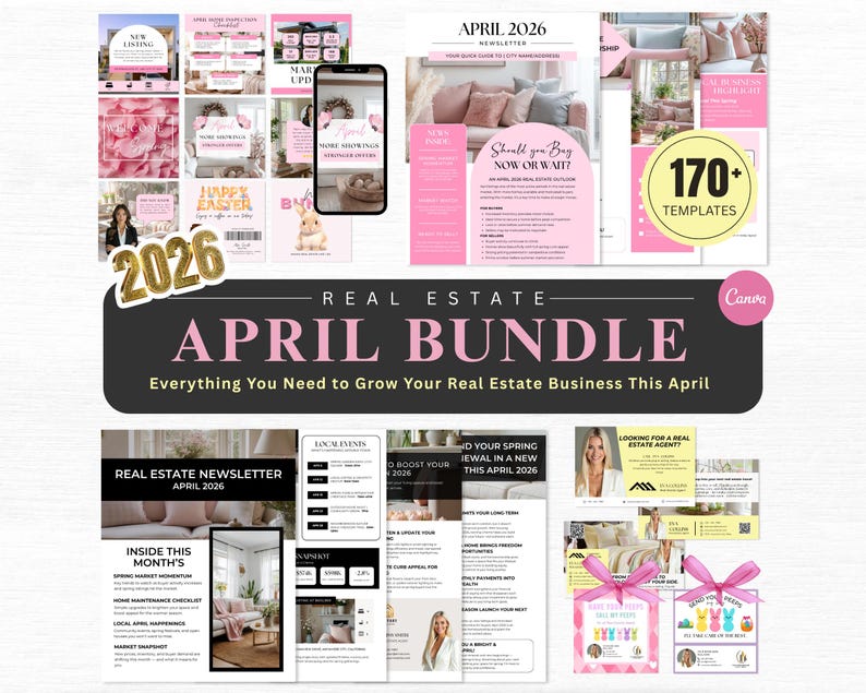 April Realtor Marketing Bundle | 170+ Real Estate Canva Templates ...