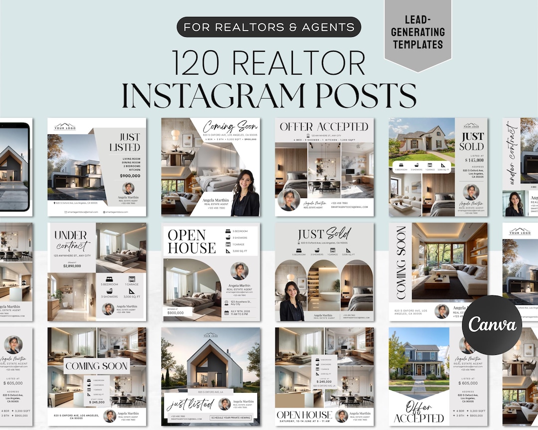 Real Estate Instagram Templates for Realtors, 120 Canva Posts for ...