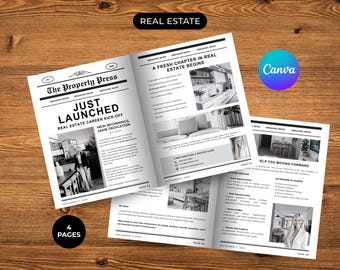 Real Estate Newspaper Prop Template, Canva, Instant Download, Custom Newspaper For Branding Photoshoot, Large Newspaper Announcement