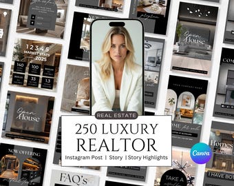 250 Real Estate Instagram Post + Story + Highlights Templates for Canva | Instagram Canva Template | Luxury Realtor Templates