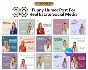 30 Funny Real Estate Social Media Templates | Edit | Instagram & Facebook Realtor Content | Digital Download | Realtor Marketing Canva Posts