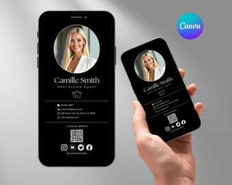 Luxury Real Estate Business Card Template | Real Estate Text Marketing | Realtor Mobile Digital Card QR Code | Canva | Instant Download