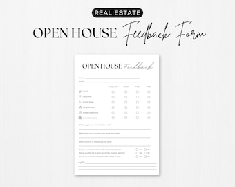 Open House Feedback Form, real estate open house, buyer feedback, Realtor Open House Flyers, Real Estate Marketing, Editable Template