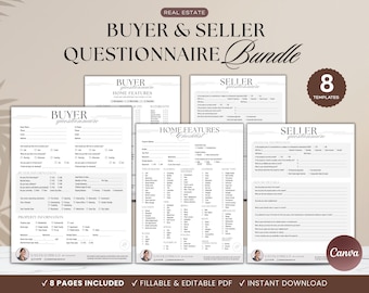 Real Estate Buyer & Seller Questionnaire, Intake Form, Real Estate Marketing, Consultation Script, Buyer Consultation Questionnaire, Seller
