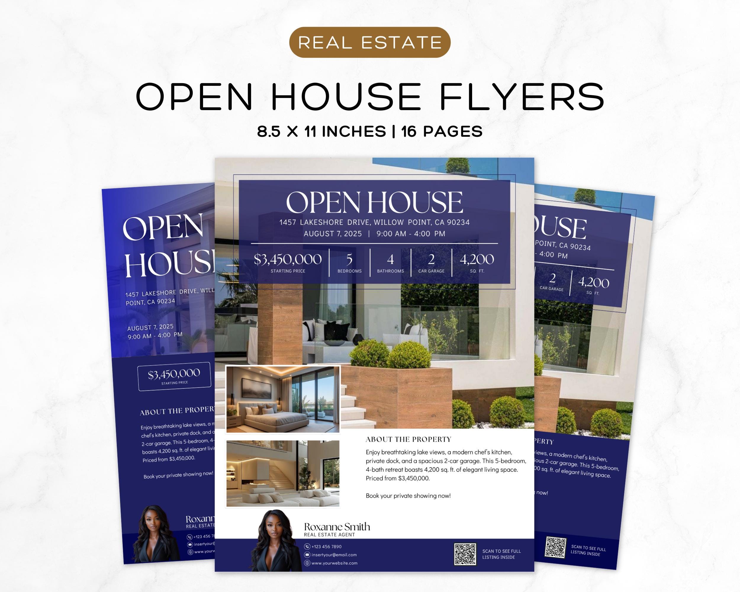 Open House Real Estate Flyer Templates for Canva, Real Estate Agent ...
