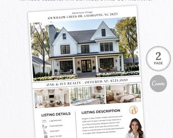 Real Estate Flyer Template, Luxury Flyer, Editable Canva, Modern Property Flyer, Real Estate Marketing, Open House Flyer, Just Listed Flyer