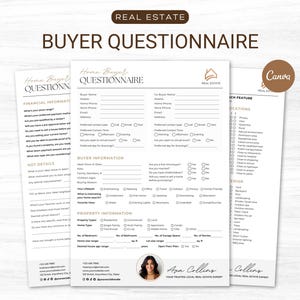 Real Estate Buyer Questionnaire, Buyers Questionnaire, Buyer Consultation, Buyer Intake Form, Home Buyer Consultation Script, Buyer Packet