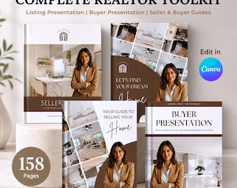 Pacchetto di presentazione immobiliare 2026 / Presentazione per l'inserzione, Presentazione per l'acquirente, Guida venditore-acquirente / Canva per agenti immobiliari