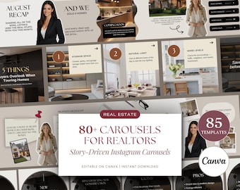 Real Estate Carousel Templates, 85 Realtor Instagram Carousels, Canva Story-Driven Posts for Agents, Real Estate Social Media