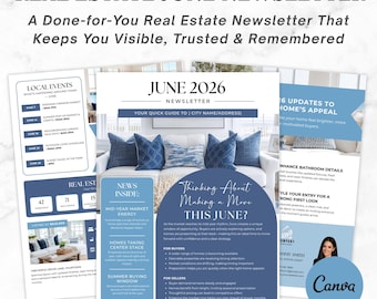 Real Estate Newsletter Template for June, Canva Email Design for Realtors, Client Marketing Bundle