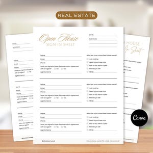 Open House Sign In Sheet Editable Canva Template & PDFs |  Instant Download | Real Estate Marketing | Realtor Open House Flyers and Forms