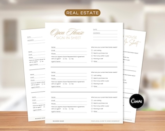 Open House Sign In Sheet Editable Canva Template & PDFs |  Instant Download | Real Estate Marketing | Realtor Open House Flyers and Forms
