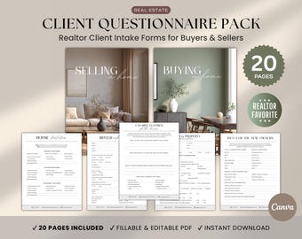 Client Questionnaire Real Estate, Buying a Home Questionnaire and Sellers Prelisting Questionnaire Templates, Buyer & Seller Questionnaire