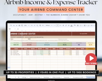 Airbnb Income and Expense Tracker Google Sheets | Vacation Rental Spreadsheet | Occupancy ADR RevPAR | Short Term Rental Bookkeeping