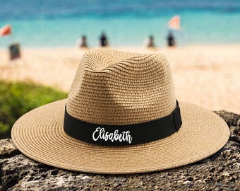 Customizable Straw Fedora Hat with Name - Beach Accessory, Bachelorette, Vacation, Celebration Wear