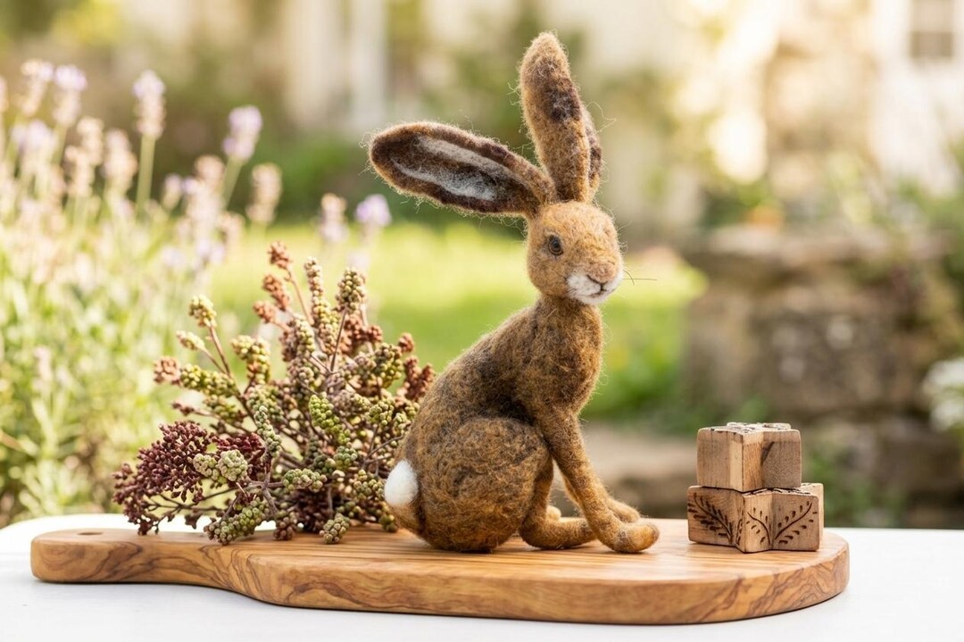 Needle Felted Hare – Realistic Wool Sculpture With Poseable Ears ...