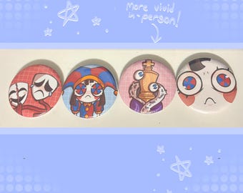 Digital Circus Inspired Pin-Back Buttons // 58mm Pomni, Kinger, Gangle