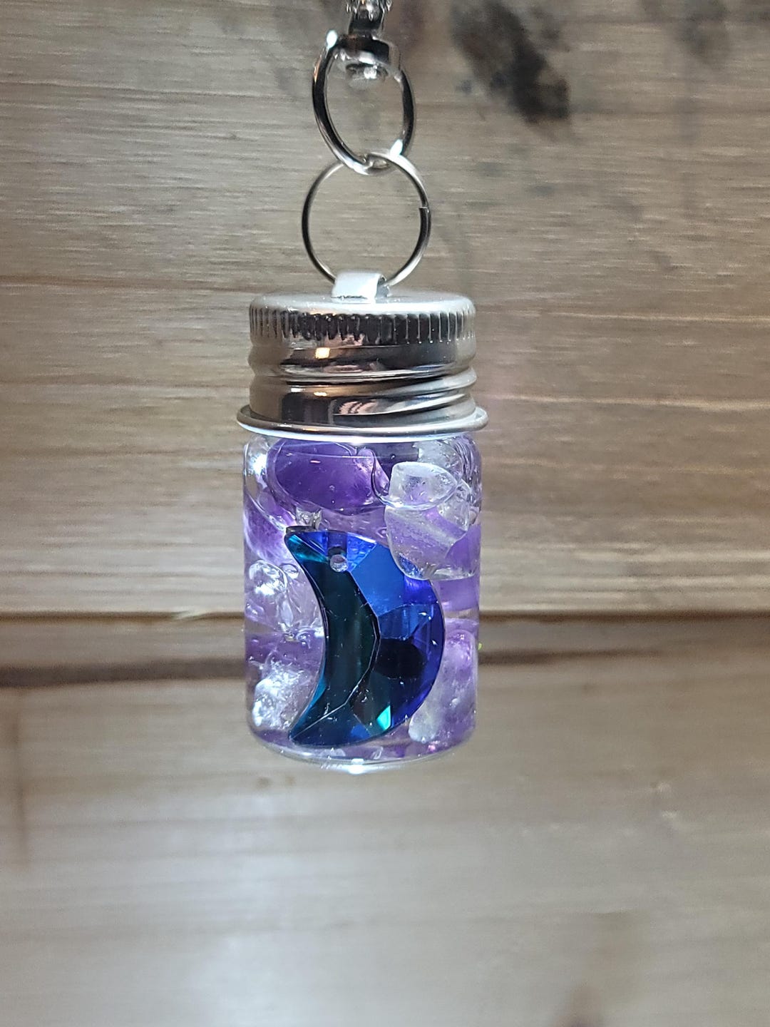 BLUE MOON ( Key Chain) With Crystals . AMETHYST , Clear Quartz ...