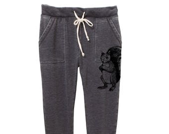 Womens Joggers - Pants -squirrel - Yoga Pants - Workout pants- sweat pants