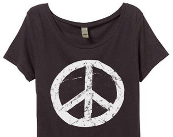 Organic Womens Peace Sign Tshirt - Womens Grunge Peace Sign Shirt - Bamboo - BOHO - 60s - In Small, Medium, Large and XL