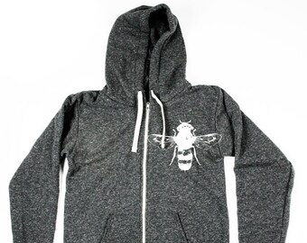Bee Hoodie, Unisex Tri-Blend Hoodie, Heather Black Hoody - Small, Medium, Large, XL, 2X - Clothing - Made in USA, Hoodie Sweatshirt, Bees