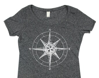 Womens Dark Grey Compass Tshirt - Compass Scoop Neck - ECO Triblend - Small, Medium, Large, XL