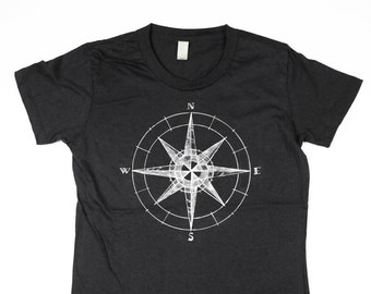 Womens Compass shirt - Illiustrated CompAss TShirt- Organic Cotton - Small, Medium, Large, XL